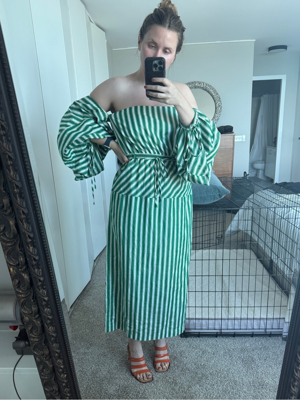 Rosie Assoulin Balloon-Sleeved Striped Cotton Strapless Midi Dress - Picture 8 of 8